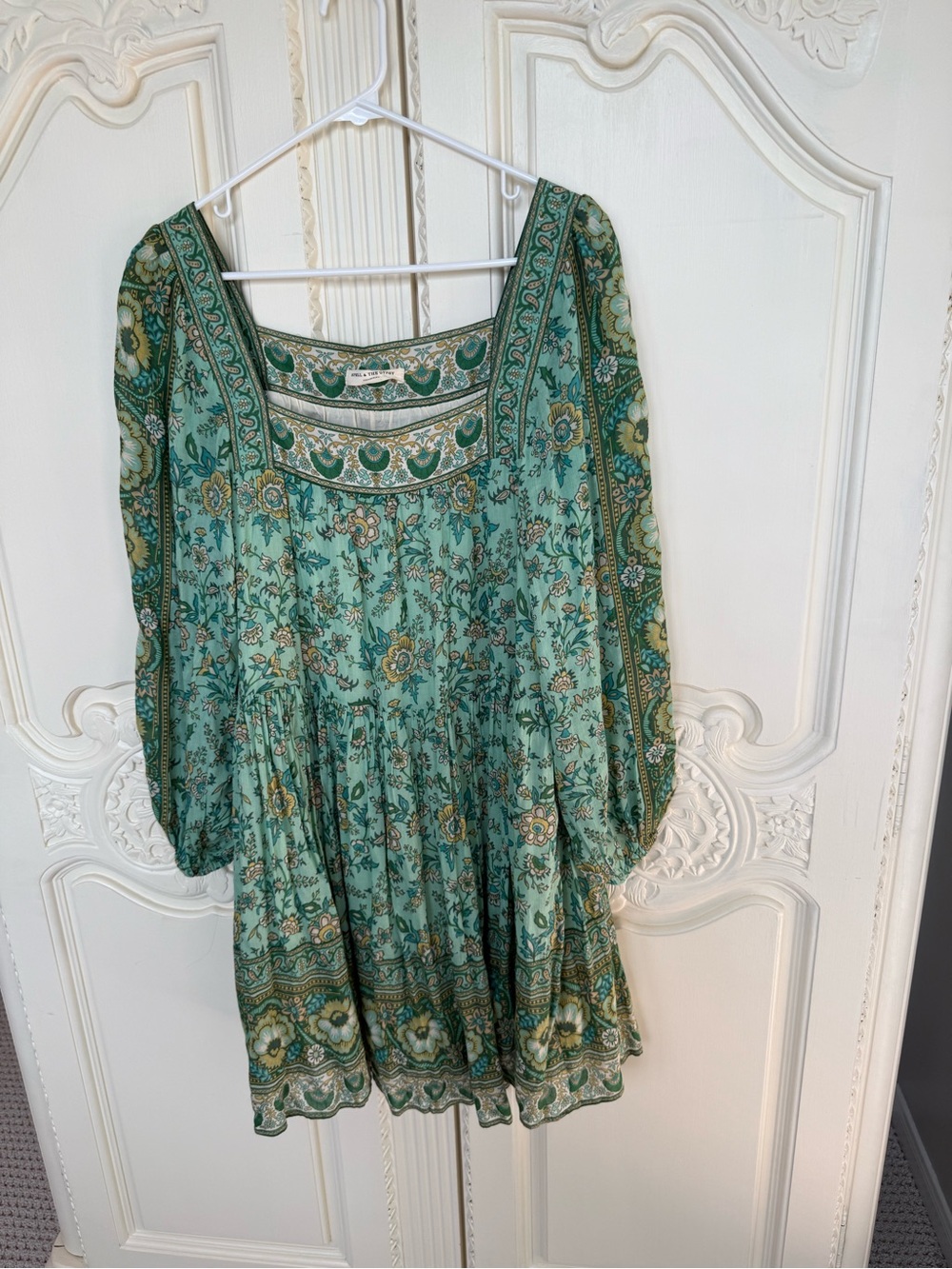 Spell & The Gypsy Collective  folk song mini dress Teal and Cream Paisley Maxi